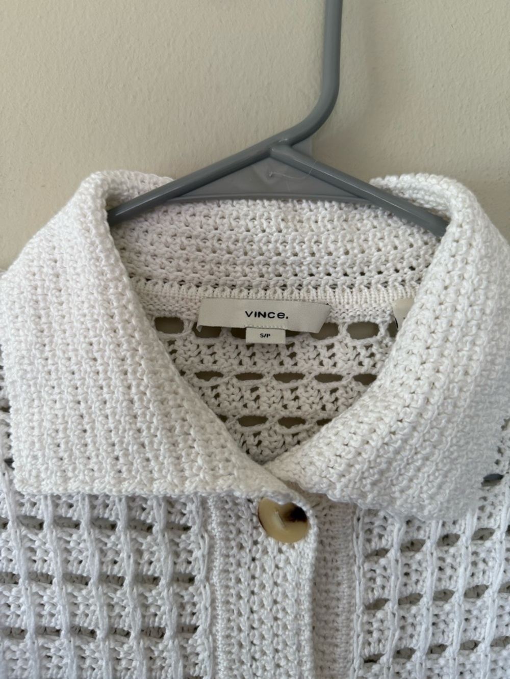 Vince Block Stitch Cotton Cardigan in Optic White - Picture 3 of 6